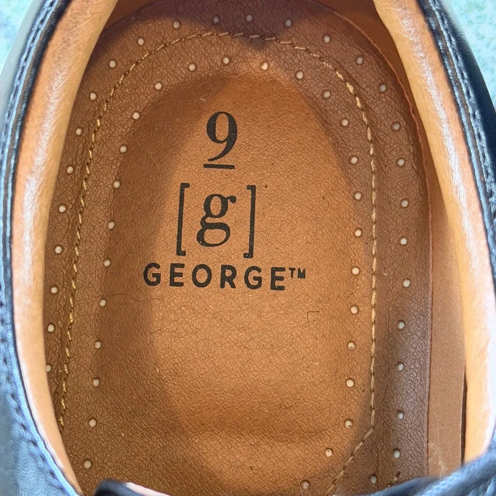George Mens Black Cap Toe Oxford Dress Shoe Size 9 Classic Derby